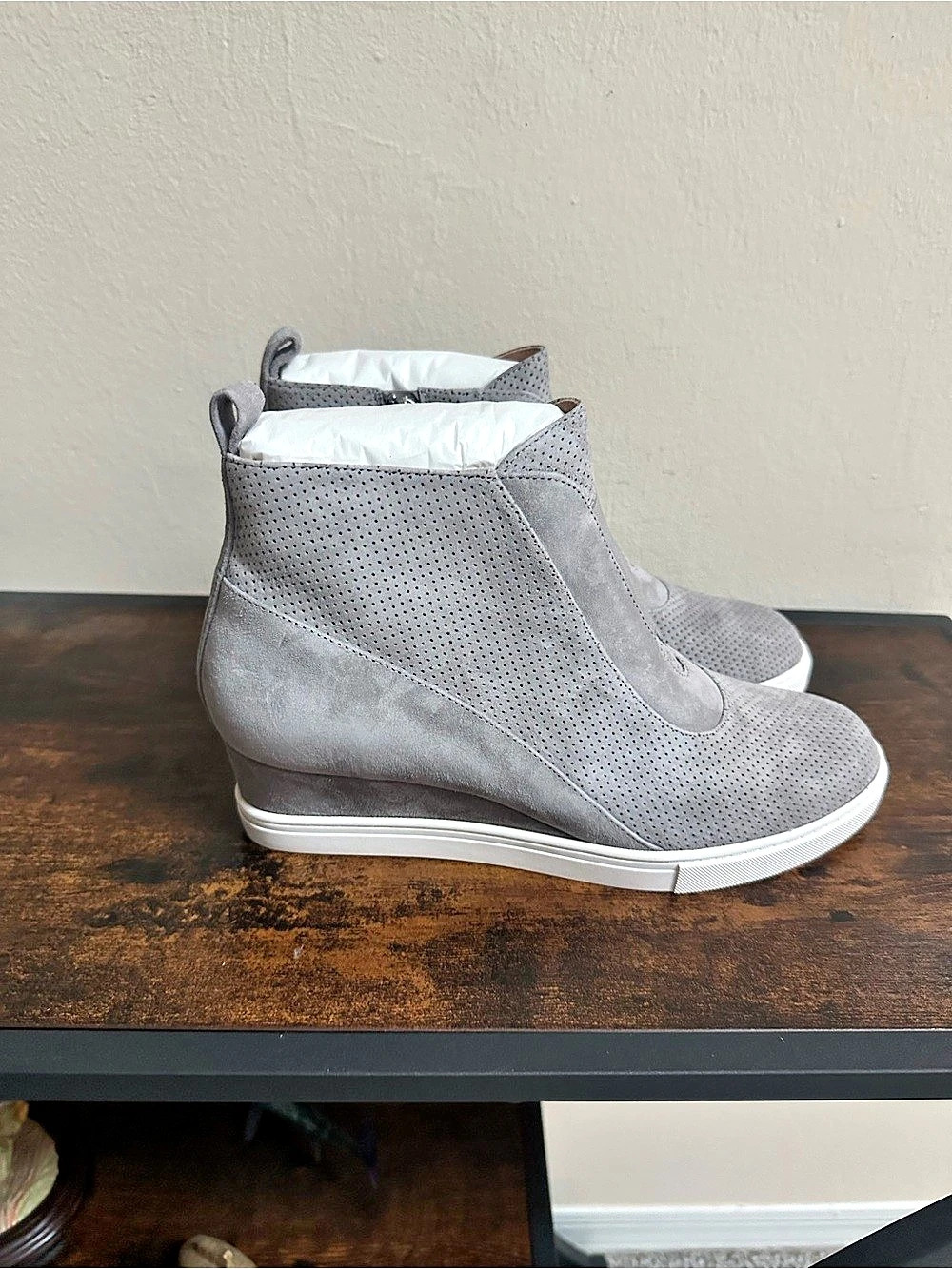 NIB Paolo Anna-L Suede Wedge Booties in Gray US 9 M